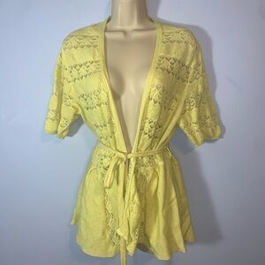 Knitted & knotted Yellow delicate Lace Kimono Cardigan short sleeve large